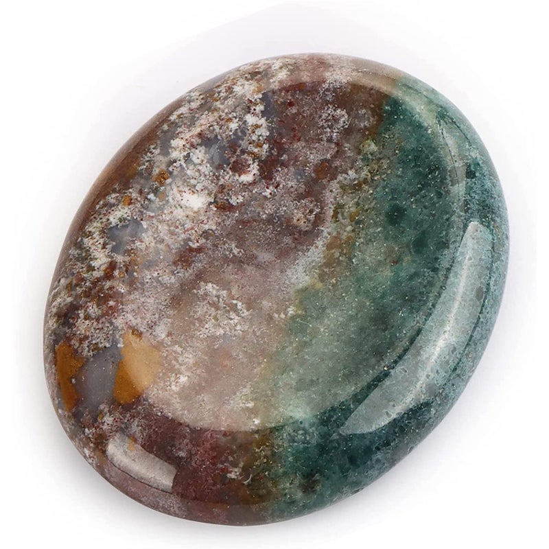 Artistone 2" Crystal Worry Stone,Polished Natural Ocean Jasper Chakra Reiki Healing Thumb Stones for Anxiety Meditation Stress Release with Gift Box